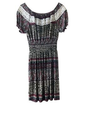 Paisley Midi Sun Dress in Blue, white pinkish and purple